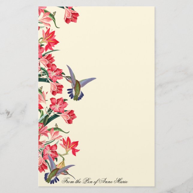 Hummingbirdfåglar Amarylis blommar blommigt Brevpapper (Framsida)