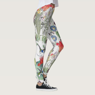 Hummingbirdfåglar blommar All över tryckdamasker Leggings