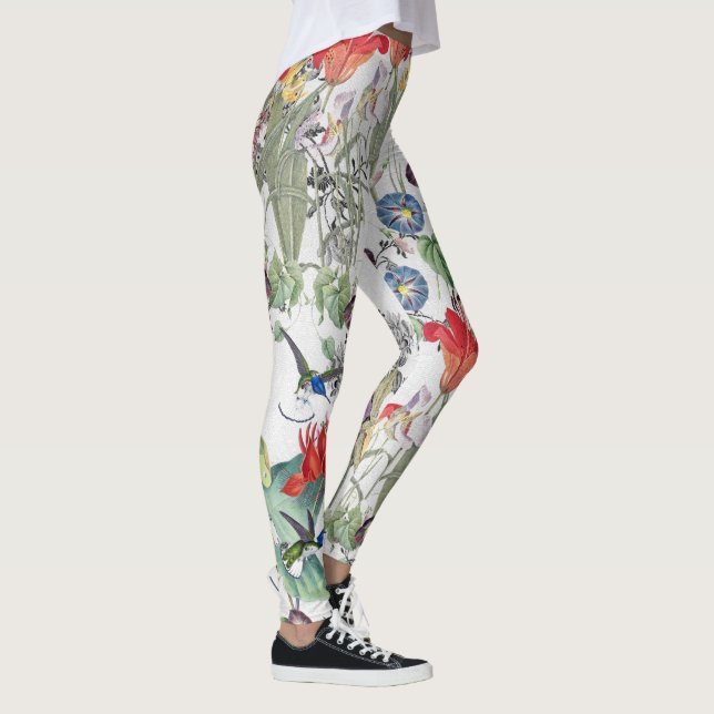 Hummingbirdfåglar blommar All över tryckdamasker Leggings (Höger)