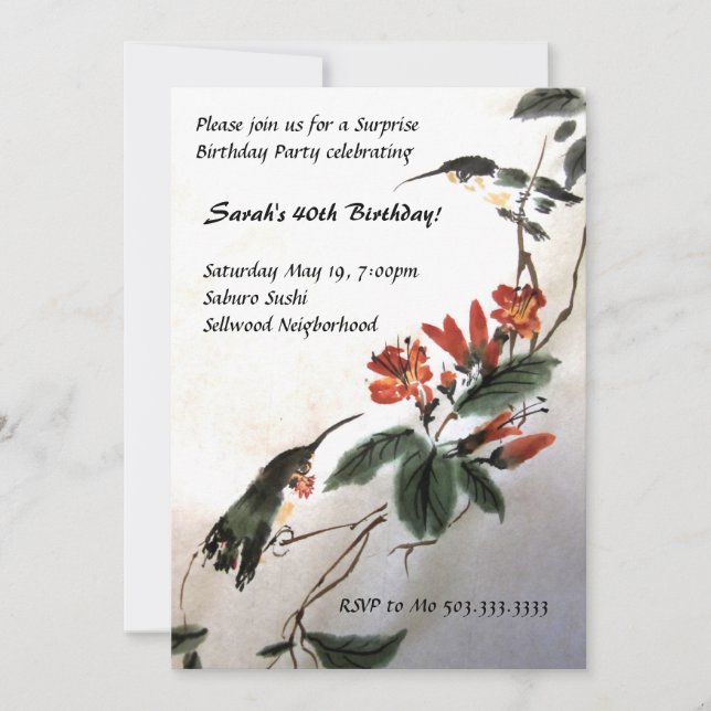 Hummingbirdfödelsedaginbjudan Inbjudningar (Framsida)