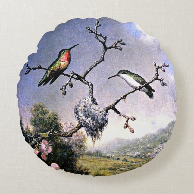 Hummingbirds and Apple Blossoms Rund Kudde (Framsidan)