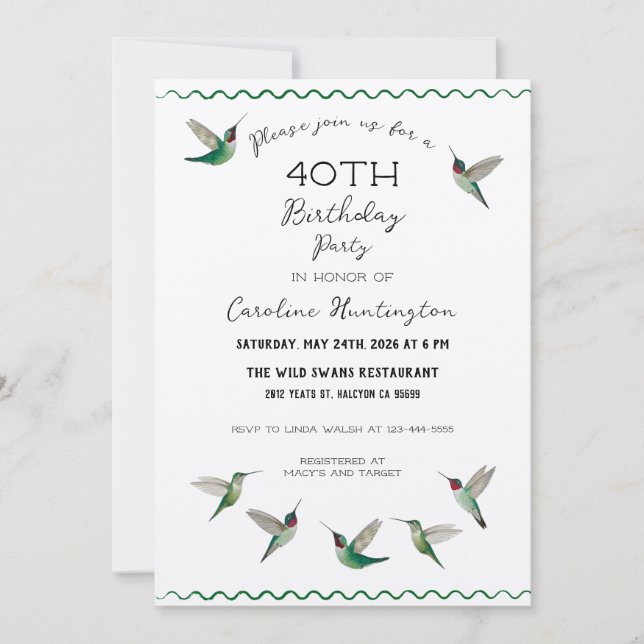 Hummingbirds Birthday Invitation Inbjudningar (Framsida)