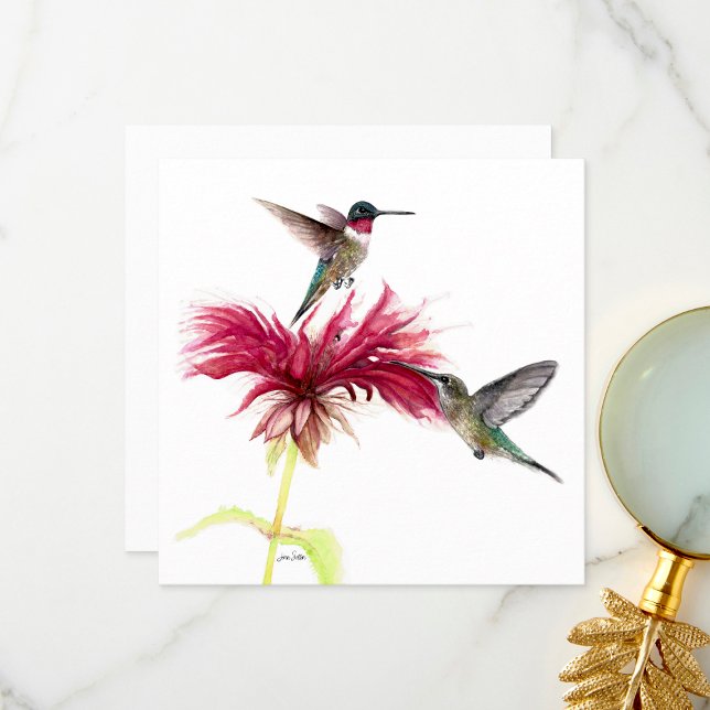Hummingbirds Floral Watercolor Tack Kort (Hummingbirds Floral Watercolor Thank You Card by Jenn Steffen Art)
