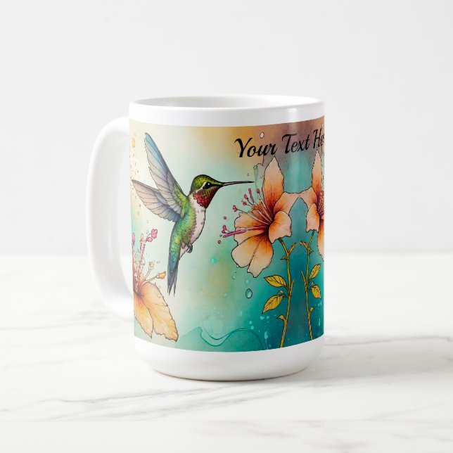 Hummingbirds Flowers Personalize Kaffemugg (Framsida vänster)