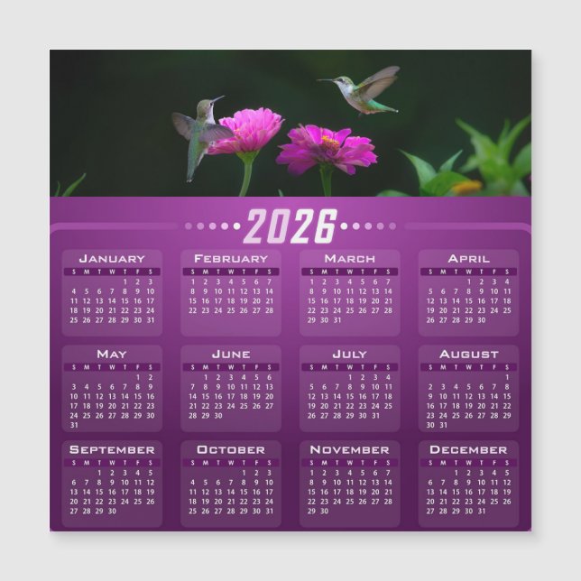 Hummingbirds In Garden Magnetic Calendar Card (Framsida)