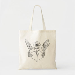 Hummingbirds in Heart Shape with Flower Line Art Tygkasse