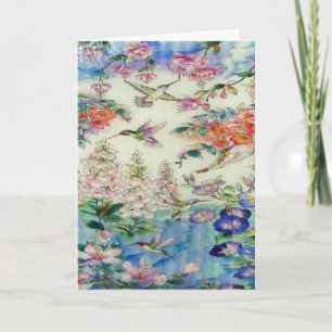 Hummingbirds och blommamålat glassWOW Kort