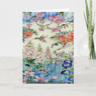 Hummingbirds och blommamålat glassWOW Kort