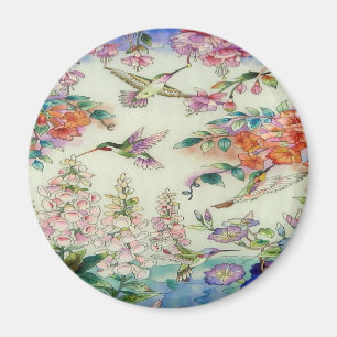 Hummingbirds och blommamålat glassWOW Magnet