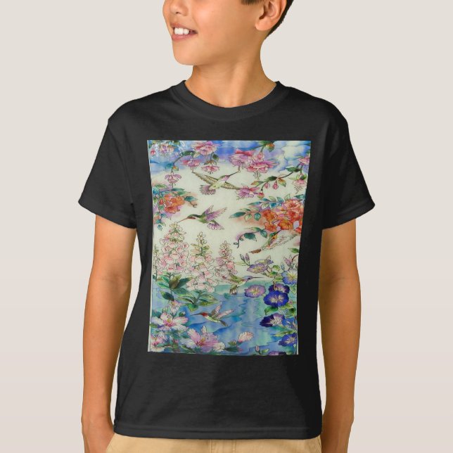 Hummingbirds och blommamålat glassWOW Tee (Framsida)