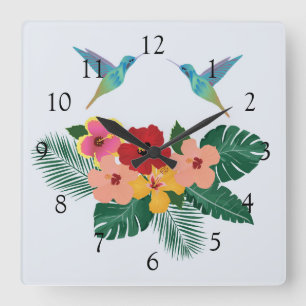 Hummingbirds och blommaväggen tar tid på fyrkantig klocka