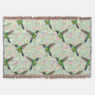 Hummingbirds on a Floral background throw Filt