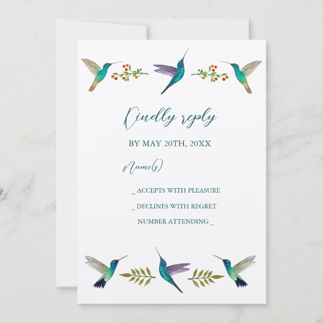 Hummingbirds Wedding RSVP Invitation Inbjudningar (Framsida)