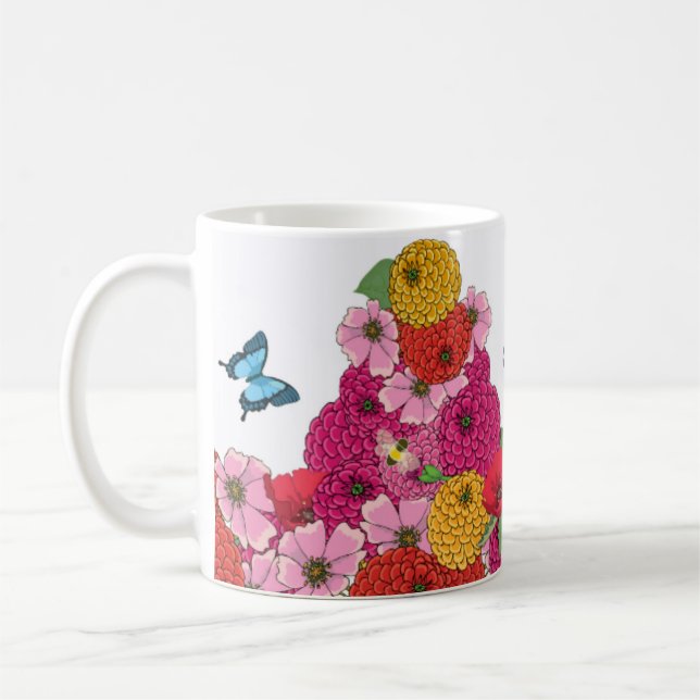 Hummingbirdsblomma- och fjärilsmugg kaffemugg (Vänster)
