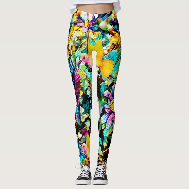 Hummingbirdträdgården - damkvinnadamasker leggings (Framsida)