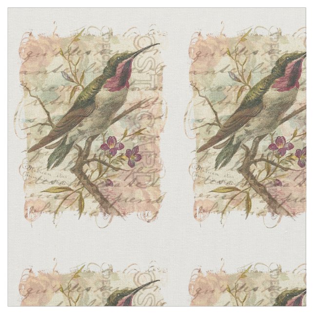 HummingbirdvintageCollage Tyg (Närbild)