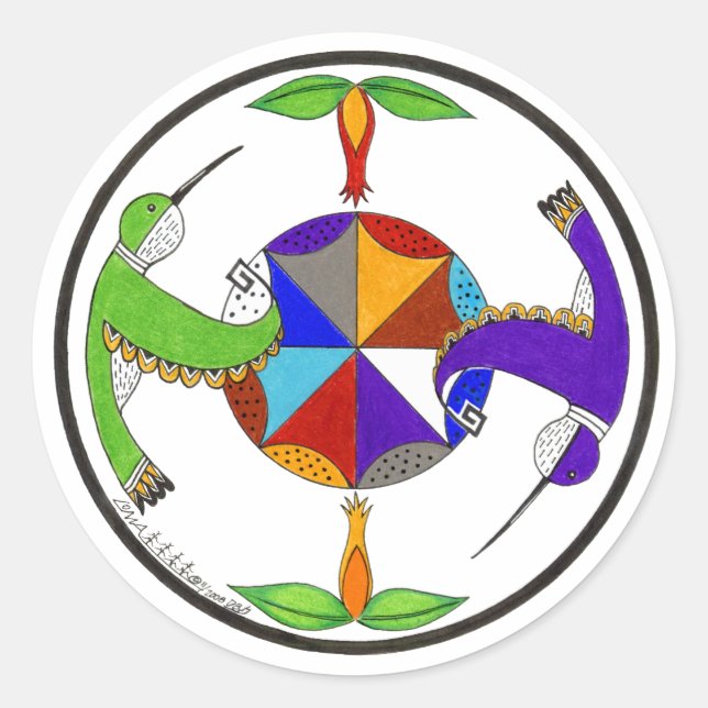 Hummingfåglar 1 runt klistermärke (Framsida)