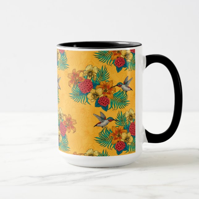 Hummingfåglar och tropiska bouquet i gult mugg (Höger)