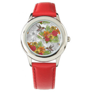 Hummingfåglar och tropiska buketter armbandsur