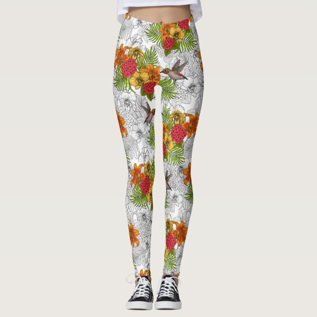 Hummingfåglar och tropiska buketter leggings (Framsida)