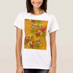 Hummingfåglar och tropiska buketter på grönten t shirt