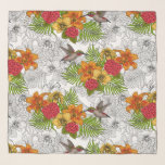 Hummingfåglar och tropiska buketter sjal<br><div class="desc">Vektorillustration i hand plockade med olika blommor och hummingbird</div>