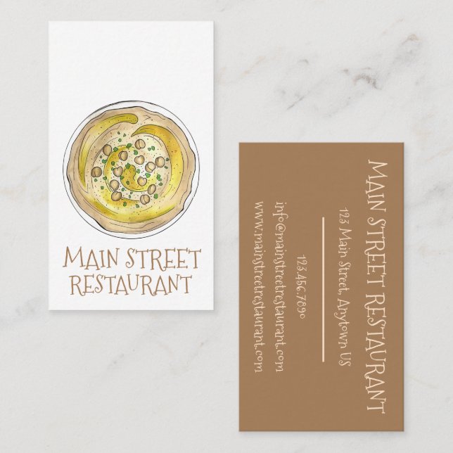 Hummus Houmous Chickpeas Mediterranean Food Café Visitkort (Fram/baksida)