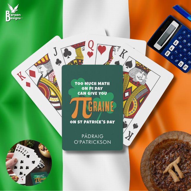 Humor 14 mars 17 Pi-dagen St. Patricks dag Casinokort (Fun COMBINED PI DAY & ST PATRICK'S DAY Playing Cards with CUSTOMIZABLE name. Ideal favor gift )