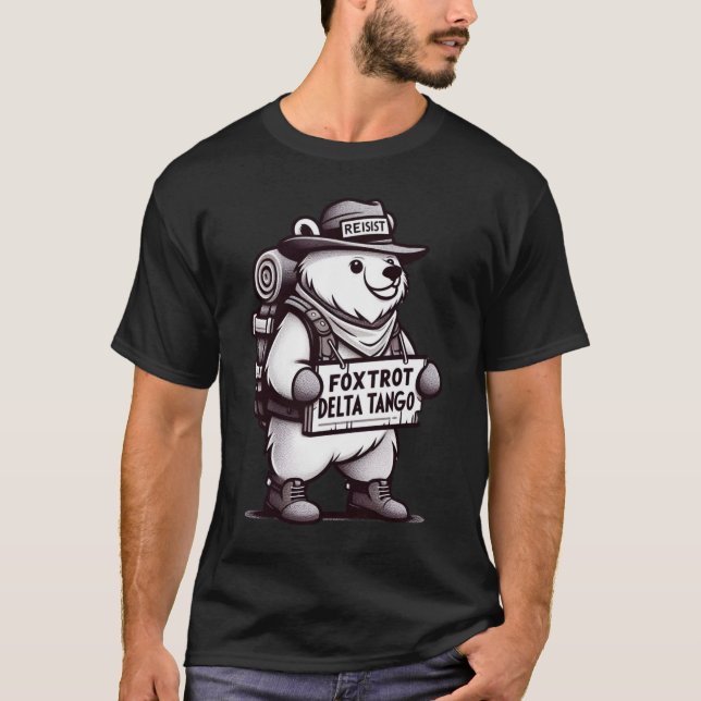 Humor Bear Tee - Foxtrot Delta Tango Quote Design (Framsida)