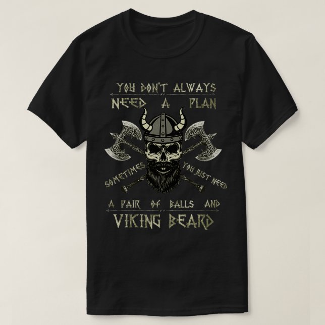 Humor Brave Beard Viking Scull T Vikings Axe Mens  T Shirt (Design framsida)