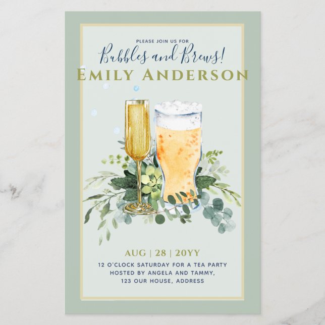 Humor Bubbles in Brews Beer Champers Möhippa Flygblad (Framsidan)