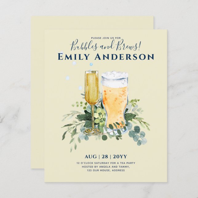 Humor Bubbles n Brews Beer Champers Bröllopsdusch (Fram/baksida)