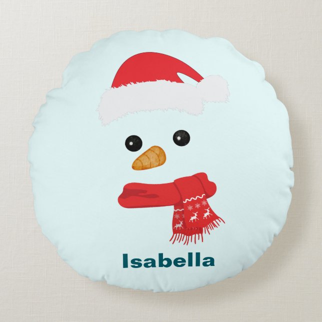 Humor Cute snögubbe Santa ansikte Julfest Rund Kudde (Framsidan)