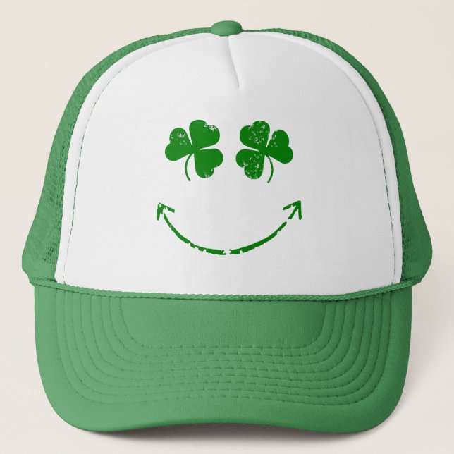 Humor för st patrick's dayShamrockansikte Truckerkeps (Framsida)