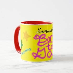 Humor Gul Pink Född att prata Namn Mugg