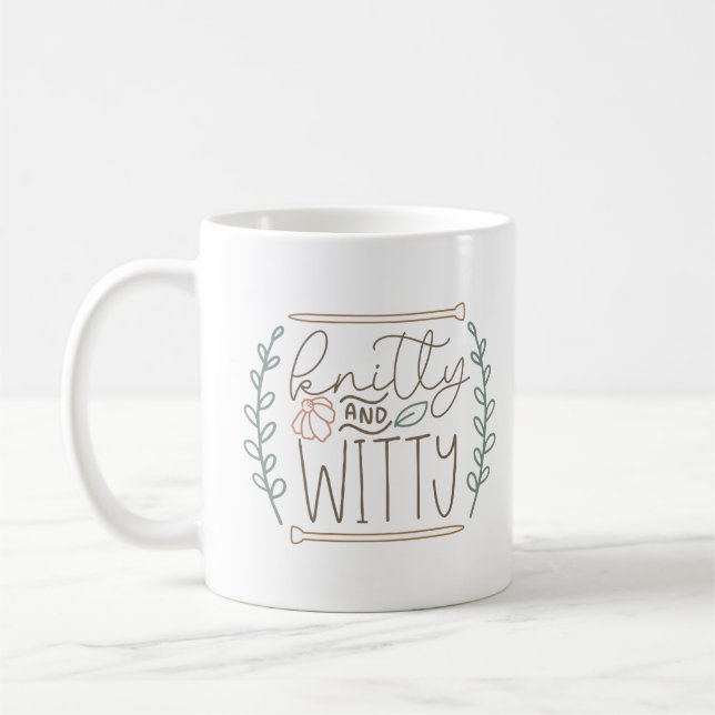 Humor Knitting Knitty and Witty Slogan Kaffemugg (Vänster)