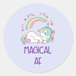 Humor - Magic AF. Unicorn, Rainbow & Cute Saker Runt Klistermärke