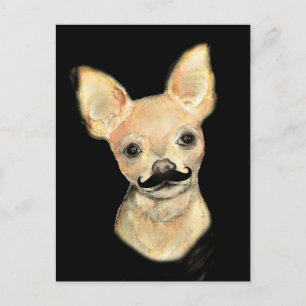 Humor med mustasch på söt hund vykort