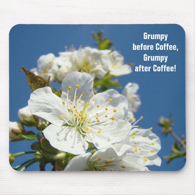 Humor mousepad Grumpy before Coffee Blommar Blue Musmatta (Framsidan)