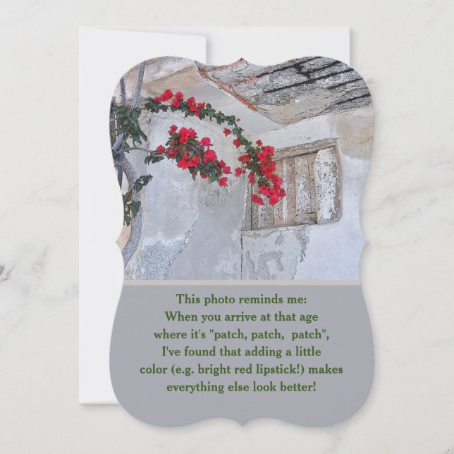 HUMOR OM ATT FÅ ÄLDRE/RÖDA BLOMMOR/GAMLA BYGGNADER (Framsida)