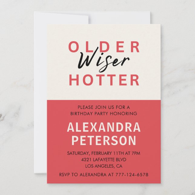 Humor Red Older Wiser Hotter 99-årsdagen Inbjudningar (Framsida)