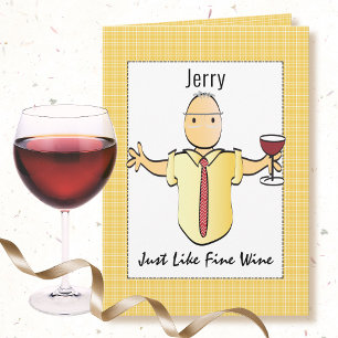 Humör Roligt Manlig Tecknad Red Vin Birthday Kort