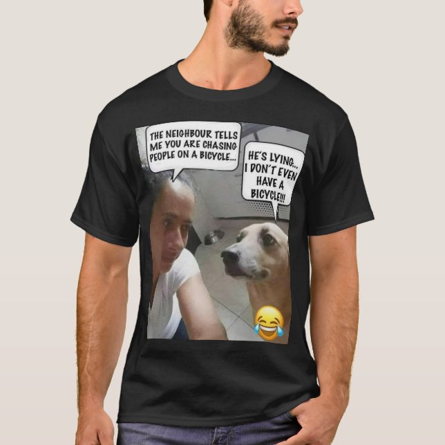 Humor Shirt.. Hund chasing-cykel, men äger inte T Shirt (Framsida)