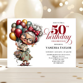 Humor style fifty birthday woman fun celebration inbjudningar