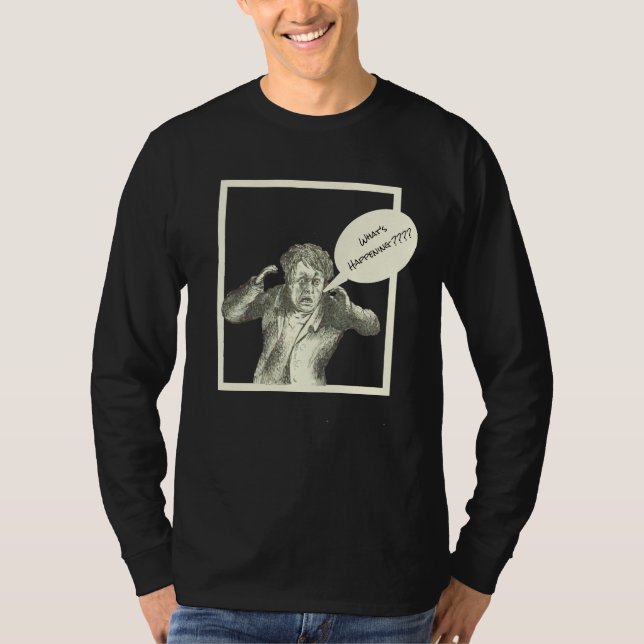 HUMOR/TECKNAD MAN/"VAD HÄNDER?????? T SHIRT (Framsida)