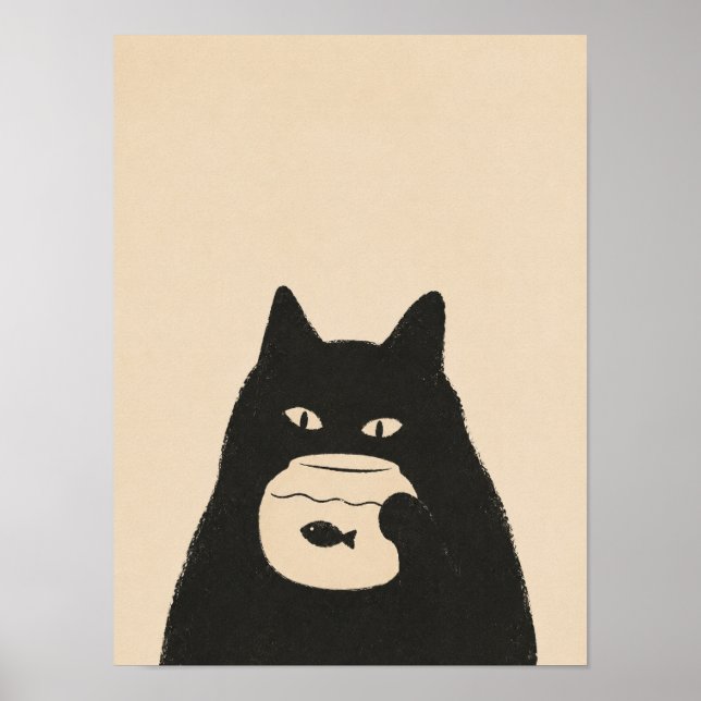 humörfattig katt i fiskskål poster (Framsidan)