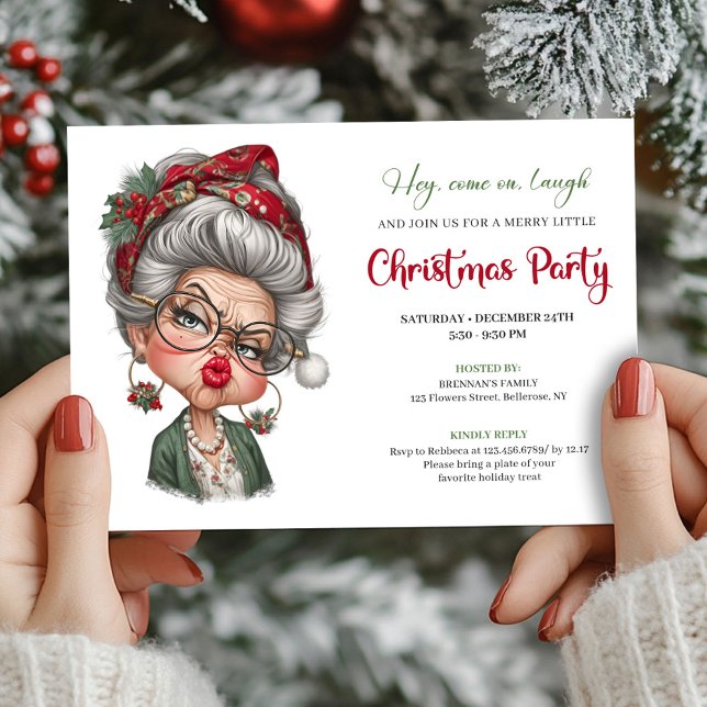 Humörfull dams humor julfirande inbjudan (Whimsical lady humor Christmas holiday invitation)