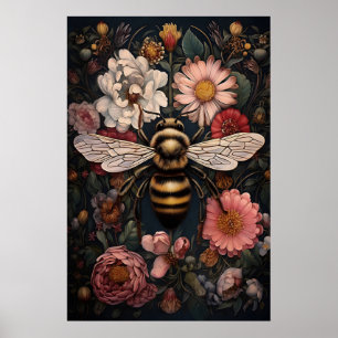 Humörig Bina I Mörk Blomma, Humlebipostryck, Vild Poster