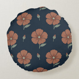 Humörig Navy och Terrakotta Blommig Rund Kastrull Kudde
