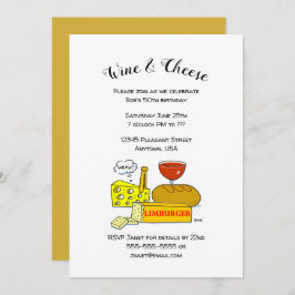 Humoriserad ost och Vin Födelsedagsfest inbjudan